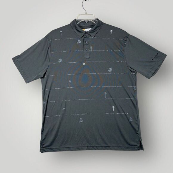 Jack Nicklaus Golf Polo Shirt Black White Stripe Palm Trees Short Sleeve Mens LG - Picture 1 of 7